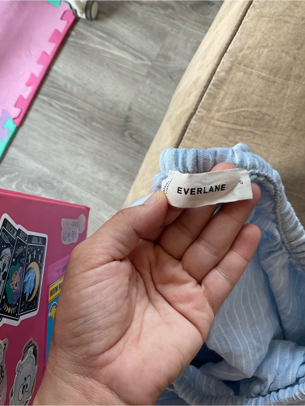 🏖️Everlane 100% European Flax Linen Wide-Leg Drawstring Pants Blue Pinstripe - Picture 8 of 8